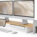 Fenge Modular Dual Monitor Stand Riser with Solid Ash Wood Leg, 42.5" Oak