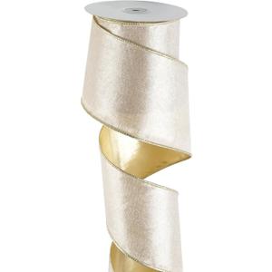Champagne Wired Ribbon 4 Inch x 10 Yards Champagne Gold Velvet Ribbon for Gift Wrapping, Christmas Tree Decorations, Large Bows, Wreath & Garlands