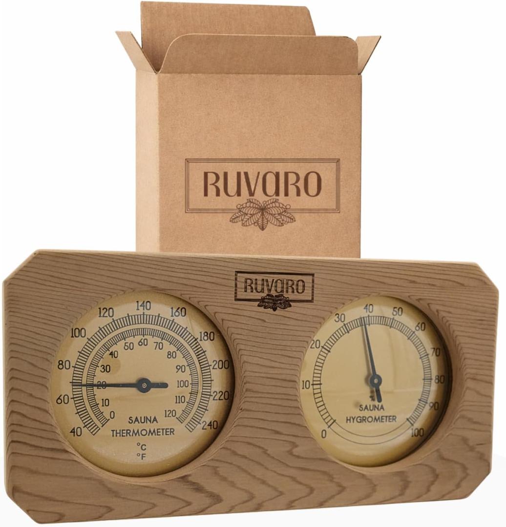 Sauna Thermometer and Hygrometer 2-in-1 Handcrafted from Canadian Red Cedar Wood - Analog Temperature & Humidity Gauge Fahrenheit & Celsius Premium Glass Dial Luxury Sauna Accessories