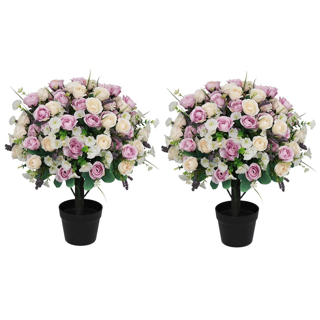 Aoutyers 24" Artificial Potted Flowers for Outdoors, Silk Rose Faux Plants