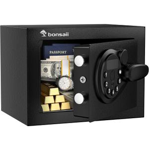 Bonsaii Safe Box with Electronic Keypad, Steel Security Lock Box with Key, 0.23 Cubic Feet, 9.06" W x 6.69" D x 6.69" H, Small Hidden Safe for Cash Jewelry