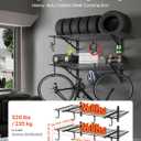 VEVOR 2-Tier Heavy Duty Wall Garage Shelving, 2 x 4 ft Steel Wall Mounted Shelving Unit with Hooks, 24 x 48 Inch Per Shelf Floating Storage Metal Rack for Garage, 520 lbs Total Weight Capacity, Black