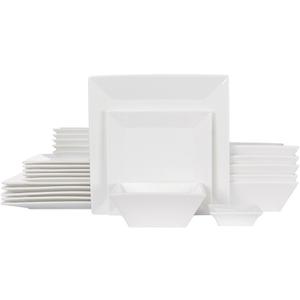Porlien 24-Piece Classic Square Dinnerware Set for 6-Off White Plates