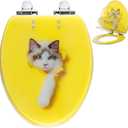 Elongated Resin Toilet Seat Cat Bathroom Decor, Slow Quiet-Close Lid and Seat Heavy Duty for Standard Toilets, Easy Installation & Cleaning (19-Inch,Yellow Cat,Upgraded hinge)