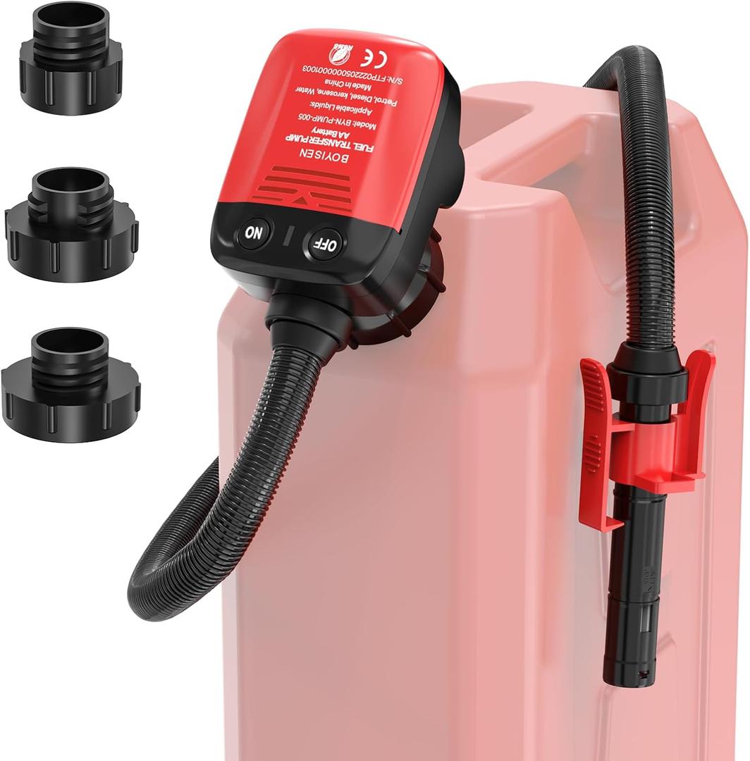 BOYISEN Cordless Fuel Transfer Pump with Auto-Stop, 3.2 GPM - Portable Battery Powered, Transfers Gasoline, Diesel, Kerosene, Oil & Water, Includes 4 Adapters for Gas Cans