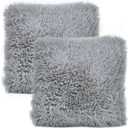YOUR SMILE Pack of 2, Decorative Plush Luxury Series Merino Faux Fur Throw Pillow Case Cushion Cover 18" x 18"(Gray)
