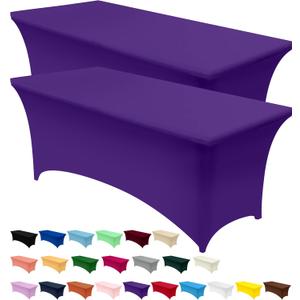 Utopia Kitchen Spandex Tablecloth 2 Pack [6FT, Purple] Tight, Fitted, Washable and Wrinkle Resistant Stretch Table Cloth Rectangle Cover for Trade Show, Weddings & Parties [72Lx30Wx30H Inch]