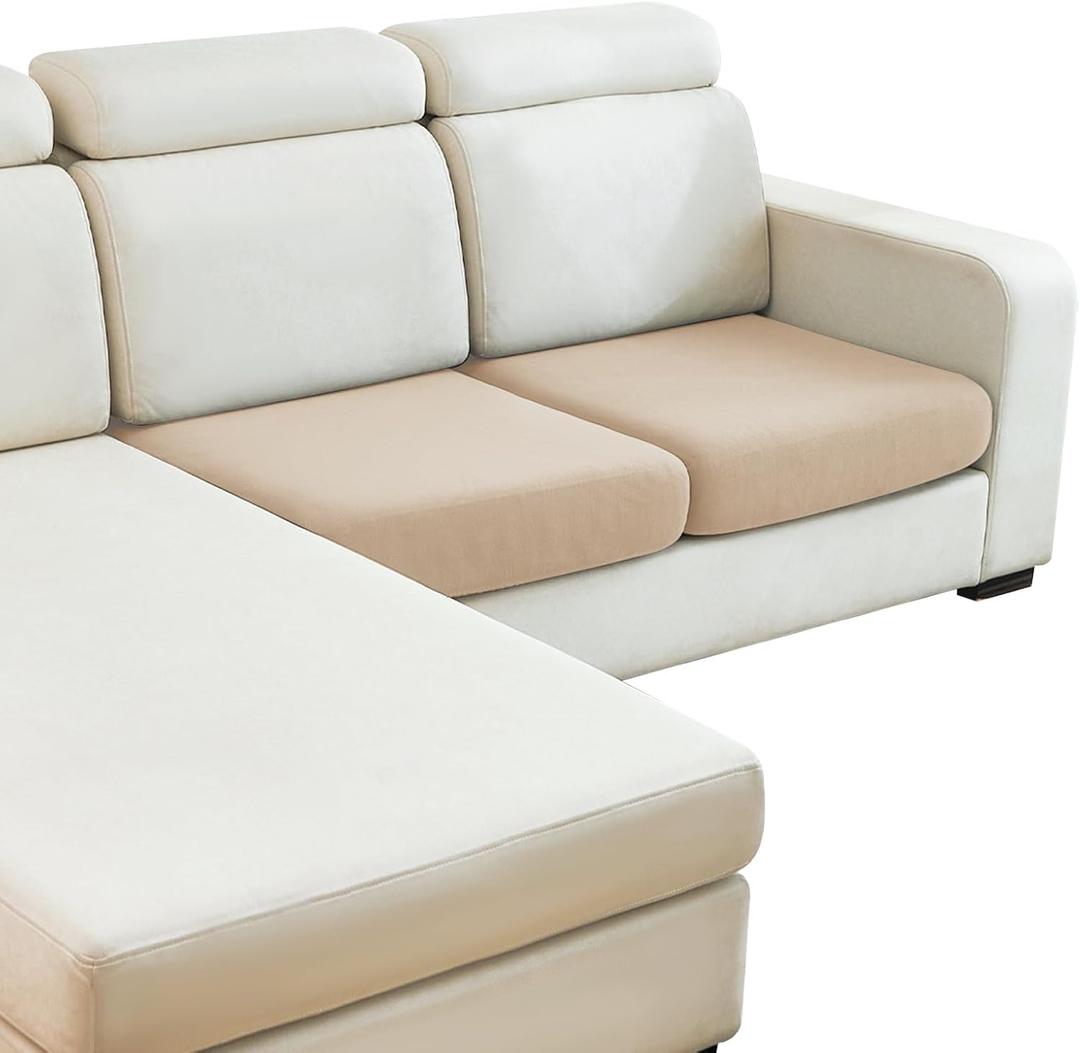 DISSA Waterproof Couch Cushion Covers, Washable Sofa Cushion Covers, Stretch Sofa Slipcovers, Sofa Seat Covers for Pets Furniture Protector (2-Pieces Loveseat Cushion, Ivory)