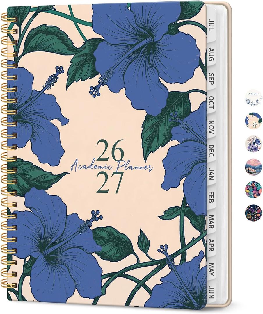 2 x Academic Planner 2026-2027, Jul 2026-Jun 2027 Monthly & Weekly Planner | 6.3"x8.5" Pretty Calendar Planner for Women, Hardcover Organizer with tabs, School Office Home Supplies, Hibiscus Frame