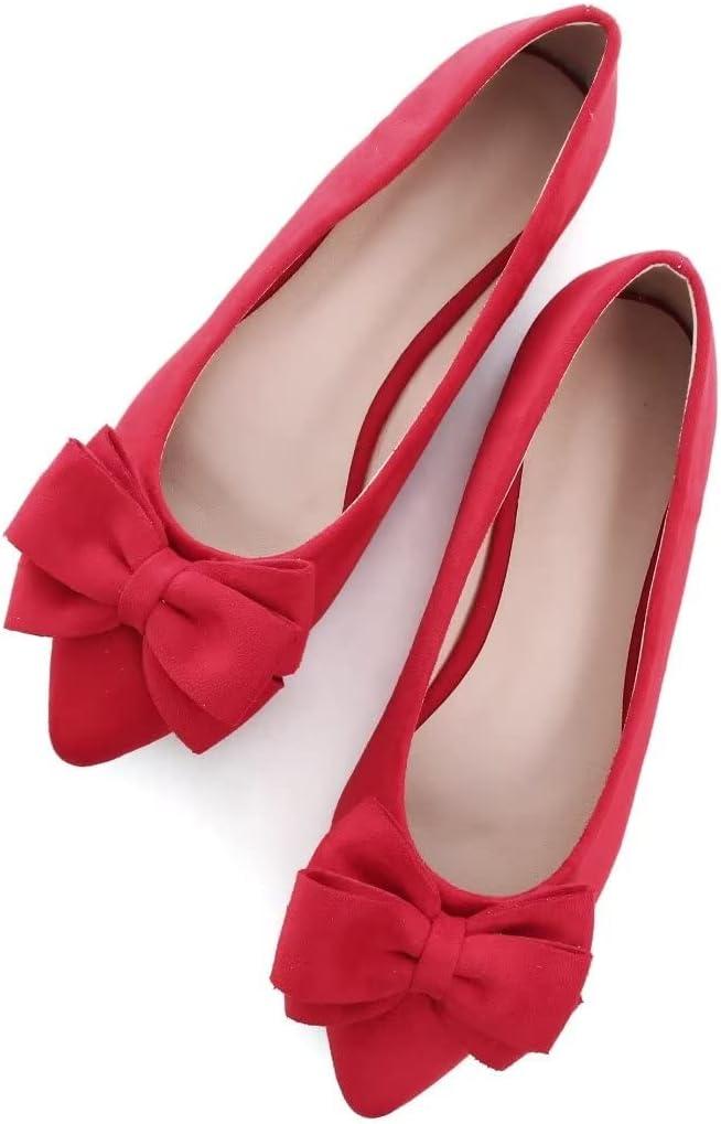 TN TANGNEST Women Fashion Bowknot Flats Comfort Pointed Toe Dress Shoes (10.5. Red)
