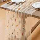 Boao 1 Wildflower Table Runner Embroidery Tulle Spring Summer Table Runner 120 Inch 10 ft Kitchen Dining Decoration for Wedding Baby Shower Bridal Shower Home Decor Birthday Party (Champagne)