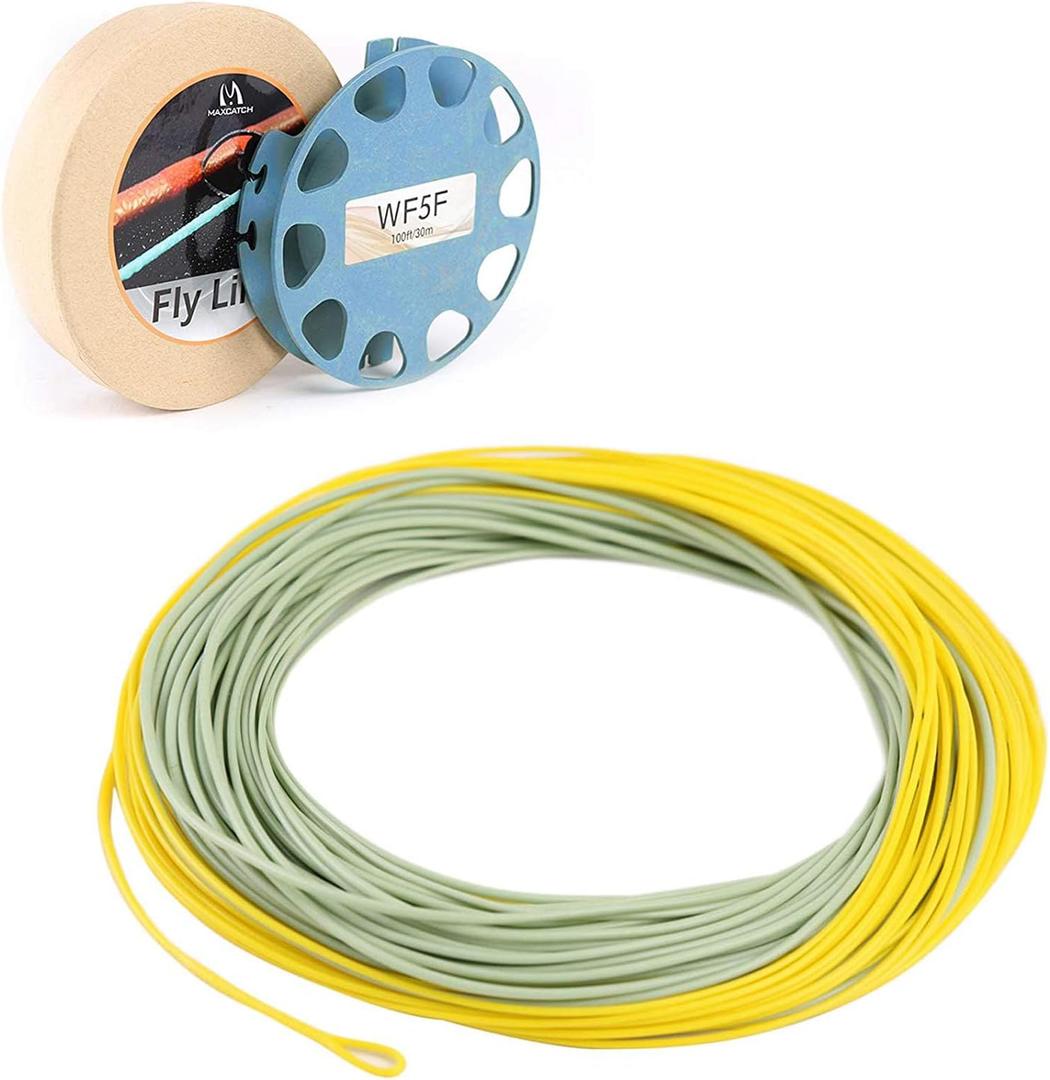 Maxcatch All-Purpose Trout Fly Line with Two Welded Loops, Weight Forward Floating Fly Fishing Lines Moss/Gold (WF5F-100FT)