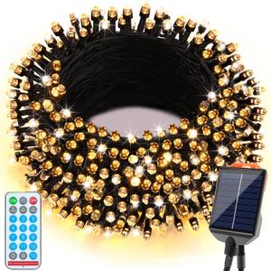 Solar Christmas Lights Outdoor Waterproof,13 Modes 118Ft 300LED Solar Powered String Lights for Tree Outside Garden Patio Fence Christmas Decorations (Warm White)