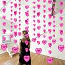 6 Pcs 4.9 ft Pink Disco Heart Garland Decorations 3D Disco Heart Garland Mirror Glitter Hanging Banner Backdrop Reflective Decor for Wedding Birthday Bridal Shower Anniversary Party Decor