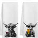 Funny Highland Cow Kitchen Bar Towels, Highland Cow Gifts for Women Men, Gifts for Wine Beer Lovers Decorative Hand Towels for Kitchen Bar Cart Decor, 16x24 Inch Set of 2