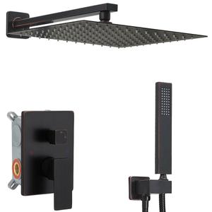 JingGang Oil Rubbed Bronze Shower System 16 Inch Bathroom Rain Mixer Shower Combo Set Wall Mounted Rainfall Shower Head and Handheld System Shower Faucet Set Rough-in Valve Body and Trim Kit