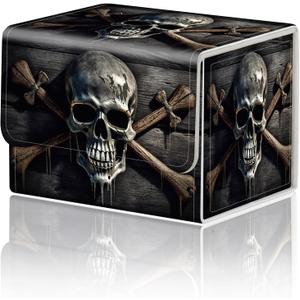 Card Game Storage Box TCG Deck Box MTG Card Box Organizer Trading Card Case Commander Deck Box TCG Card Storage Box Magnetic Closure Creative Pattern Up to 200 Cards, A Skull On A Wood
