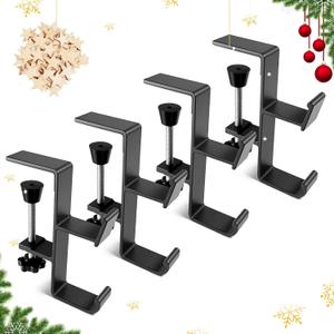 4-Pack Christmas Mantel Stocking and Wreath Hangers, 2 in 1 Mantel Wreath Holder for Hanging Christmas Stockings, No Drilling Required, Adjustable Thickness Wreath and Stocking Holder, Metal (Gray)