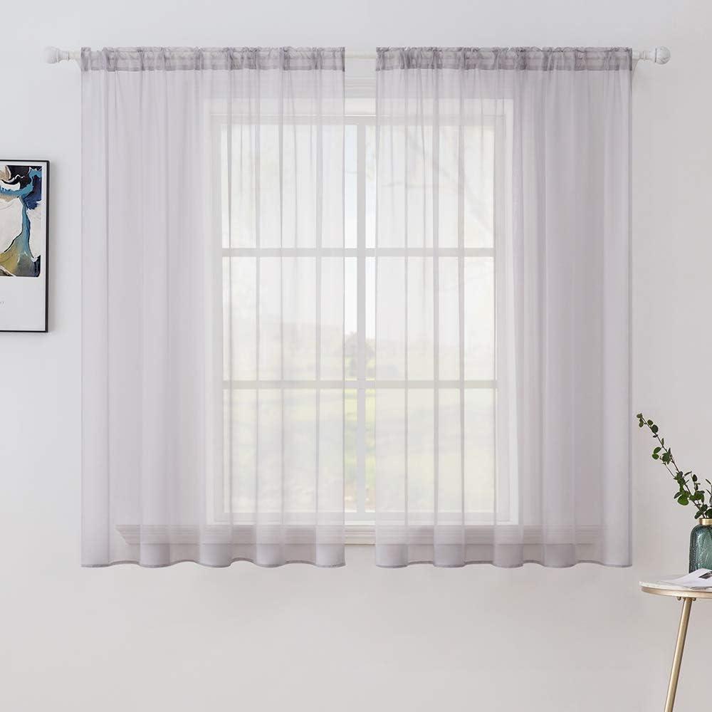 MIULEE 2 Panels Solid Color Sheer Window Curtains Elegant Window Voile Panels/Drapes/Treatment for Bedroom Living Room (54X54 Inches Light Grey)