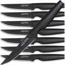 Amorston Steak Knives, Steak Knives Set of 8, Stainless Steel Steak Knife Set, Serrated Knives Dishwasher Safe, Elegant Black