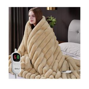 Heated Throw Blanket, Faux Fur Cozy Heating Blanket with Overheat Protection, 1/2/4/6/8 Hours Auto-Off 10 Heat Level, Machine Washable (50x60 Inches, Beige)