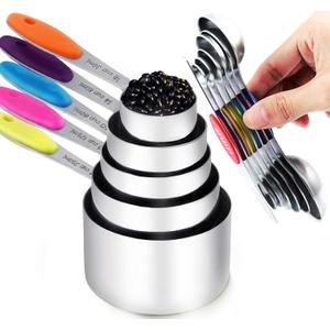 TILUCK measuring cups and magnetic measuring spoons set, stainless steel measuring cups, 6 double-sided stainless steel measuring spoons & 1 leveler (12)
