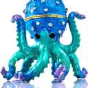 YU FENG 2.5'' Hand-painted Enamel Octopus Jewelry Trinket Box Hinged Jewelry Organizer with Crystals Ring Earring Storage Box Blue Sea Animal Figurine Keepsake Collectible