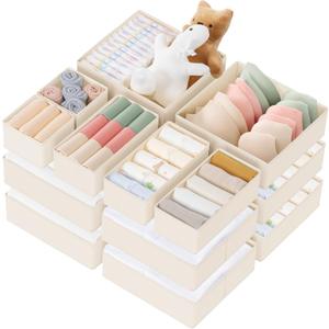 Criusia Drawer Organizer Clothes, 21 Pack Dresser Organizer for Baby Clothes, Underwear, Sock - Foldable Closet Organization and Storage Dividers Bins for Nursery, Bedroom (Beige)