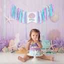 Mermaid One Year High Chair Banner - Under The Sea 1st Birthday Party Decorations, First Party Banner, Ocean Themed Highchair Garland, Under The Sea Photo Prop Cake Smash (Mermaid)