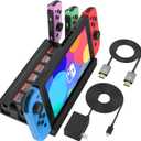 TV Docking Station with Joycon Charging for Switch,Storable 6 Game Cards/6 TF Cards,Switch Docking Station Support 4K HDMI Adapter Output with HDMI Cable and 15V/2.6A USB-C Charger