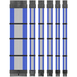 upHere Sleeve Extension Power Supply Cable Kit, Power Supply with Extra-Sleeved 24-PIN 6-PIN 4+4 PIN-Blue/White,SC302
