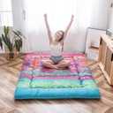 MAXYOYO Bohemian Futon Floor Mattress Boho Floral Style Japanese Tatami Mat Foldable Bed Portable Camping Sleeping Pad Lounger Couch Bed, Queen (Bohemian B)