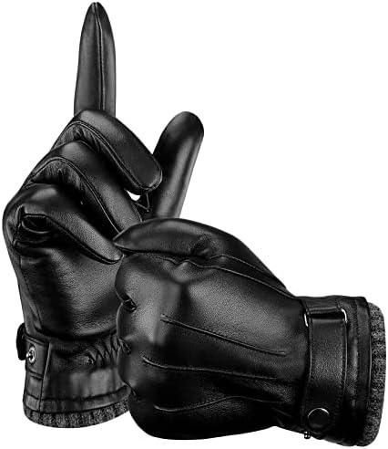 Aegend Leather Gloves for Men, Soft Warm Lining Full Hand Touchscreen Winter Gift Thermal, L