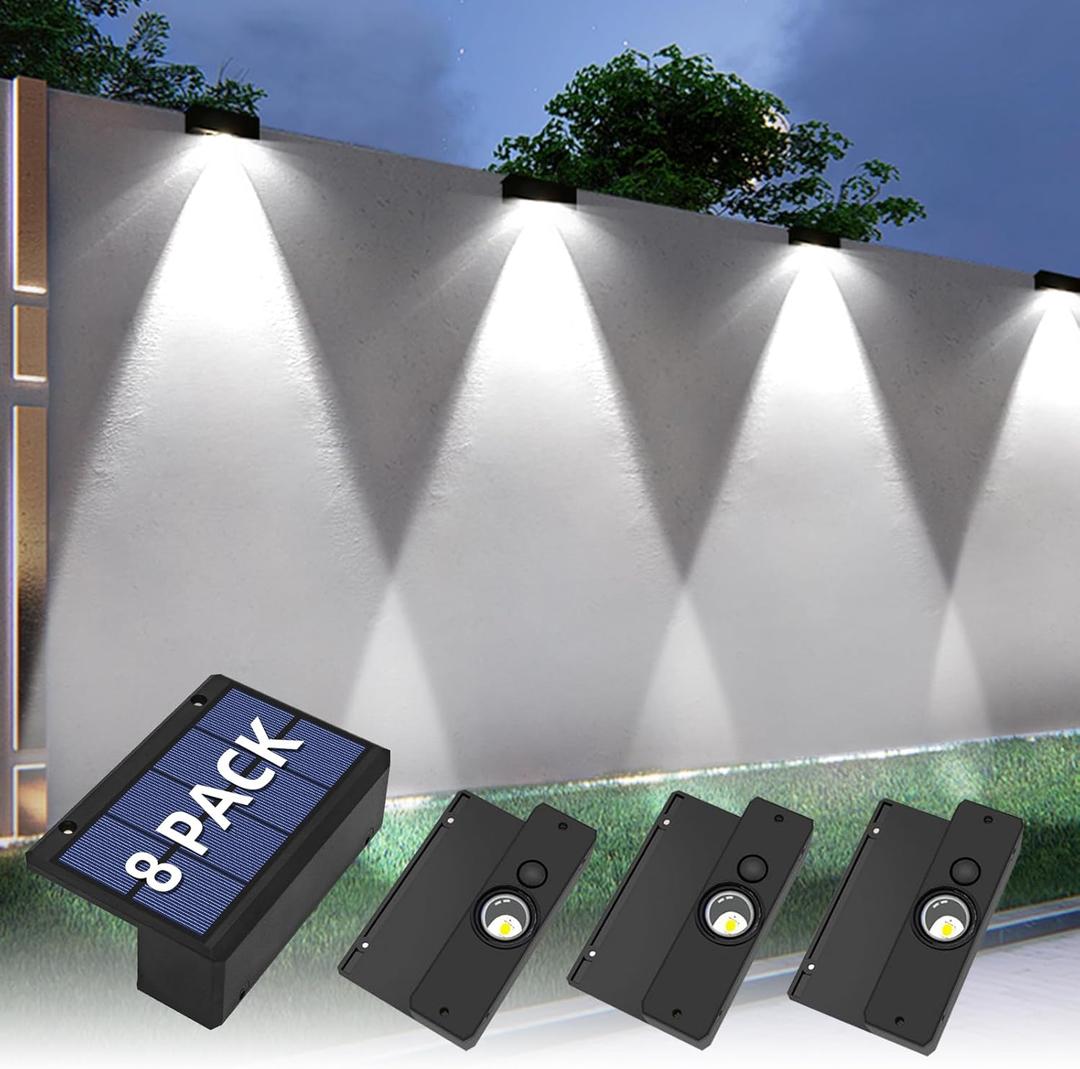 8 Pack Solar Deck Lights, Non-Drill Outdoor LED Fence Lights Solar Powered IP65 Waterproof, Exterior Front Yard Lighting for Step, Address Sign, Balcony, Porch