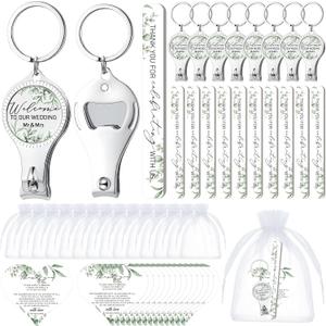 50 Sets Wedding Bridal Shower Party Favors for Guests Multi Function Bottle Opener Nail Clipper Nail File with Heart Cards Organza Bags for Wedding Party Souvenir Thank You Gifts(Greenery)