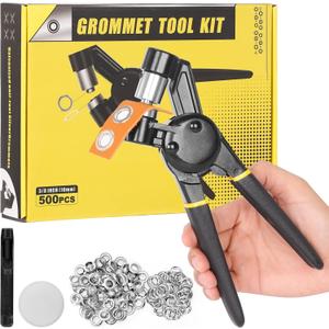 Grommet Tool Kit, Premium Eyelet Plier Set, Safe and Effortless, 3/8 inch Handheld Grommet Eyelet Pliers with 500 pcs of 10 mm Grommets, Ideal Eyelet Tool for Canvas, Fabrics, and Awnings