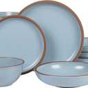 Gibson Elite Lagos 16 Piece Double Bowl Dinnerware Set, Light Blue, Service for 4 (16pcs)