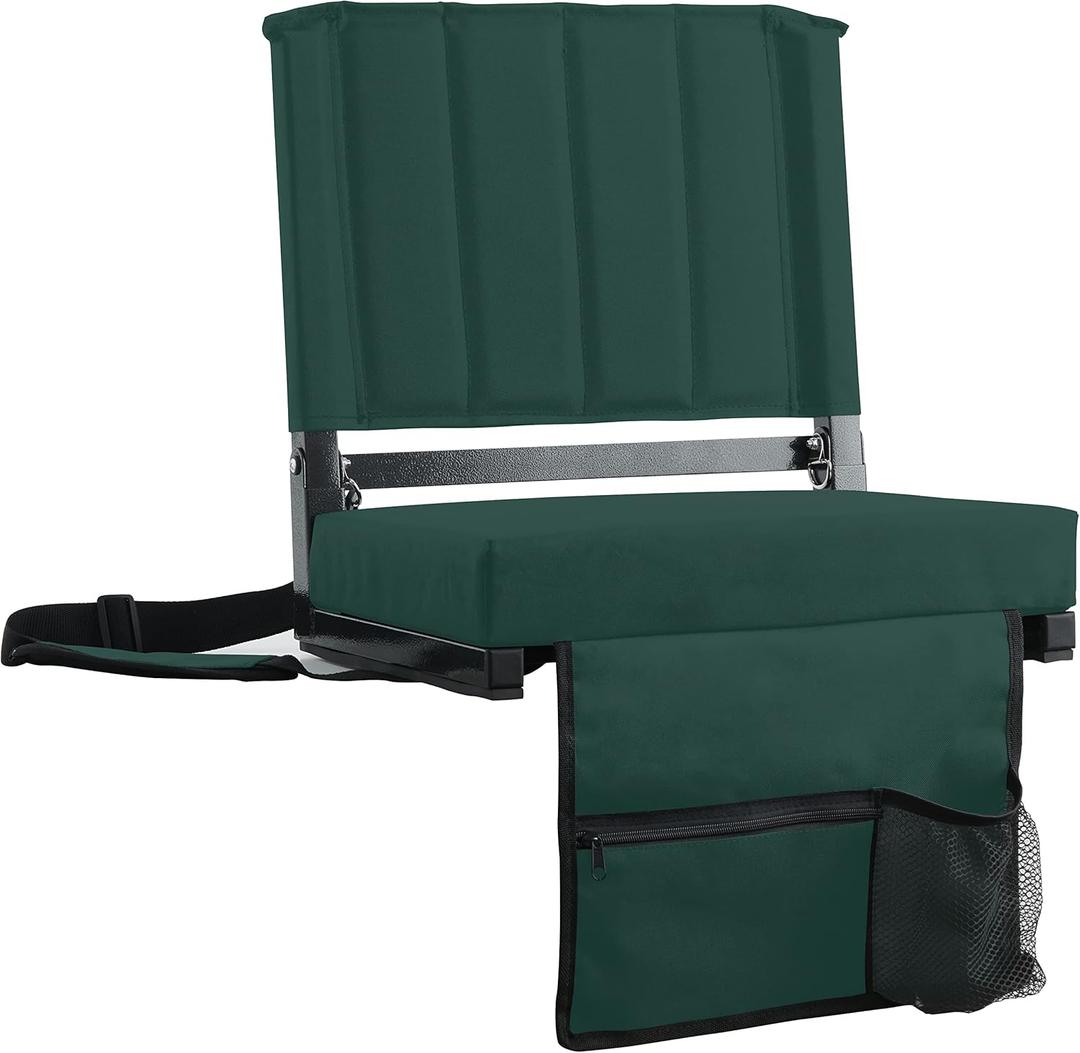 SPORT BEATS Stadium Seats with Back Support Bleacher Chairs with Back and Cushion Thick Padded Bleacher Seats Includes Shoulder Strap (Huntergreen)