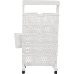 Mobile Bookshelf with Wheels Plastic Multilayer Capacity Desk Organizer Table Side Storage Basket Cart for School Classroom Home (6 Layer White, with Little Box)