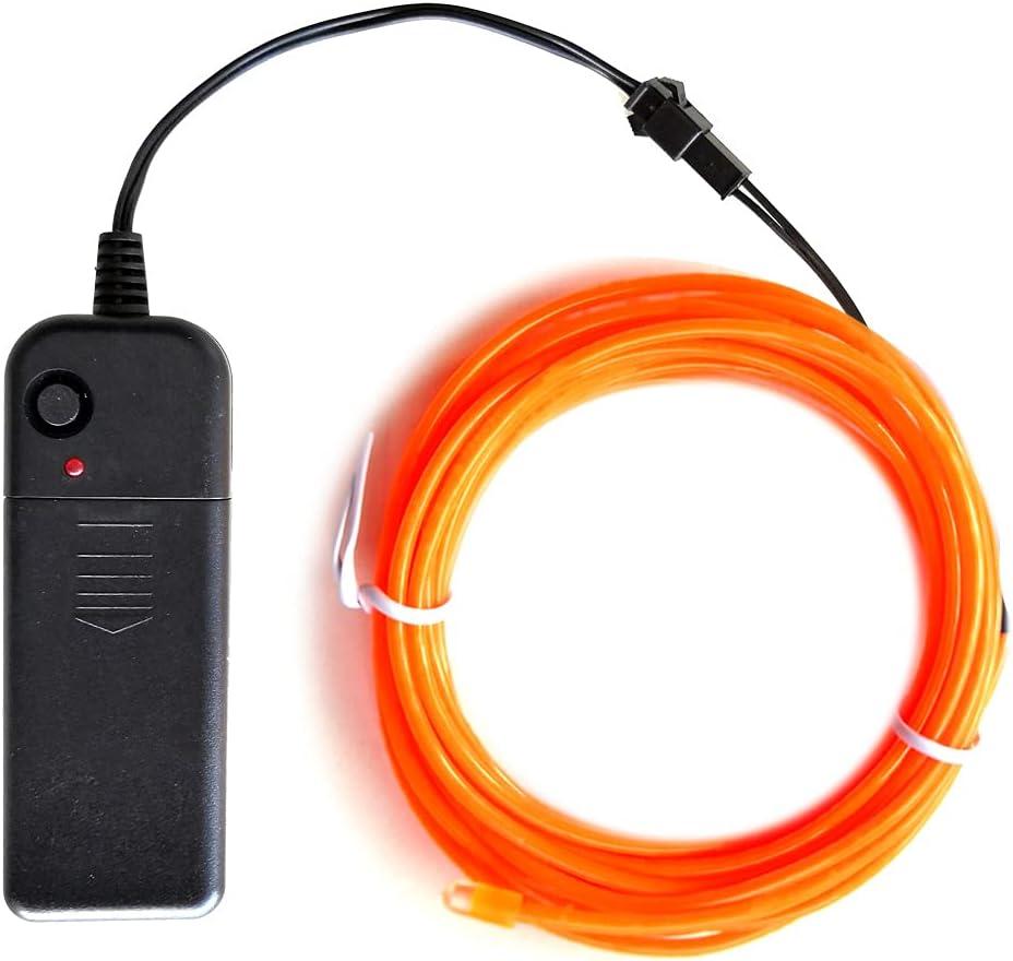 Orange EL Wire -5m Glow-in-The-Dark Electroluminescent Wire with Controller, Waterproof Flexible Light Strip for Halloween Costumes, Cosplay, Rave Parties & DIY Nighttime Decorations
