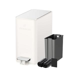 10L/2.6G Slim Bathroom Trash Can, Narrow Stainless Steel Soft-Close Step Pedal Bin with Lid, Odor Control Carbon Box, Removable Inner Bucket, Small Waste Bin for Bedroom, Office, RV (White)