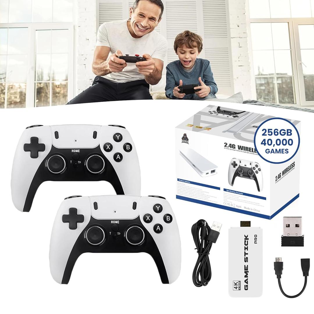 Boltz Retro Stick Gaming Stick  Retro Gaming Console with 40,000+ Classic Video Games, 9 Emulators, 256GB Storage, Plug & Play 4K HDMI Output, Includes 2 Wireless 2.4GHz Controllers