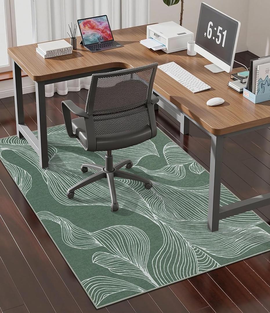 chakme Office Chair Mat for Hardwood Floor, 48"x36" Easy Glide Computer Desk Mat Protector for Rolling Chair Under Desk Rug Nonslip Backing, Machine Wash, (Leaf)
