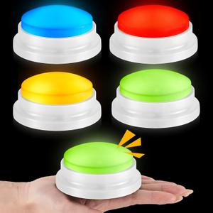 Honoson 4 Pcs Recordable Buzzers for Trivia Games Answer Buzzers Colored Sound Buzzers Glowing Buzzers Buttons Game Show Buzzer Gifts for Back to Shcool Study Family Game