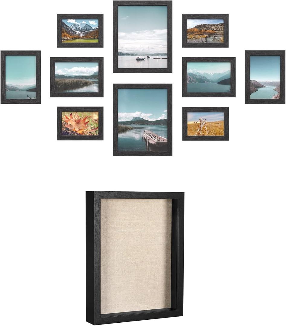 SONGMICS Different Sizes Picture Frames Bundle with 9-Pack Photo Frames and 1-Pack Shadow Box, 10x15cm Picture Frames
