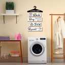 Blulu 5 Pieces Laundry Room Decor Rustic Vintage Farmhouse Room Rules Hanging Sign Wooden Wash Dry Fold Repeat Laundry Accessories for Bathroom,Home 19.7 x 11 Inch(White Backing)