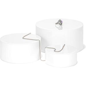 Red Co. Set of 3 Sizes (6", 5", 4") Acrylic Round Cylinder Display Nesting Riser Stands with Hollow Bottoms, Glossy White