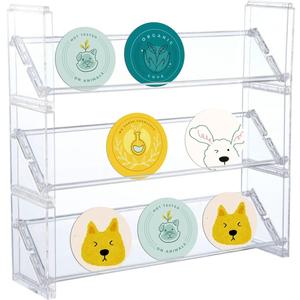 3-Tier 12.6'' Sticker Display Stand, Clear Plastic Desktop Storage Holder, Stackable Display Organizer for Badges, Stickers, Sports Cards, Graded Card, Greeting Cards Collection