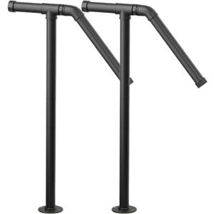 2Pcs Handrails for Outdoor Steps Single Post Stair Handrail Outdoor Stair Railing for Concrete Or Wooden Stairs, Fit 1-2 Step Staircase Hand Rail DIY Installation Set (100cm/39.4)