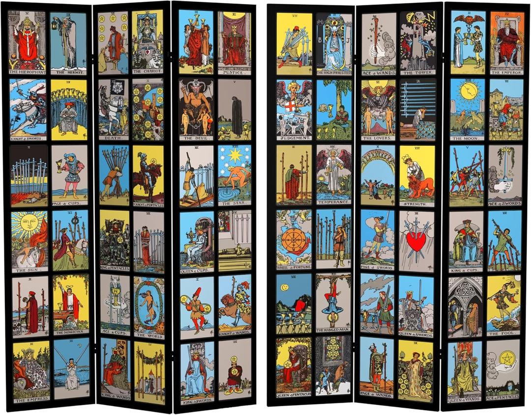 6 ft. Tall Double Sided Rider-Waite Tarot Canvas Room Divider (6 Foot - 3 Panel)